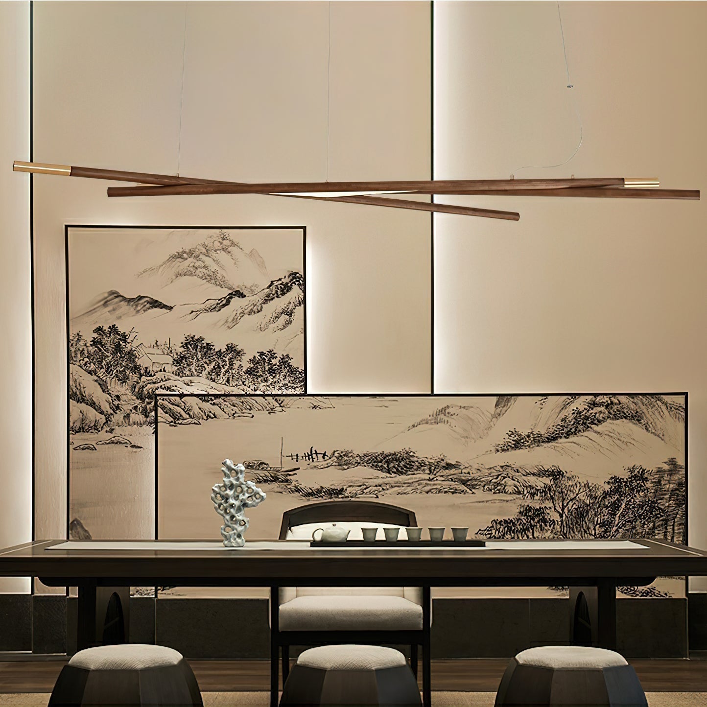 Elvuaine Chandelier Wooden Linear LED