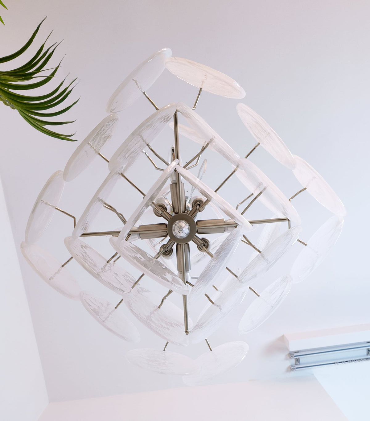 Liorinelle Chandelier White Murano Glass Disc Cluster