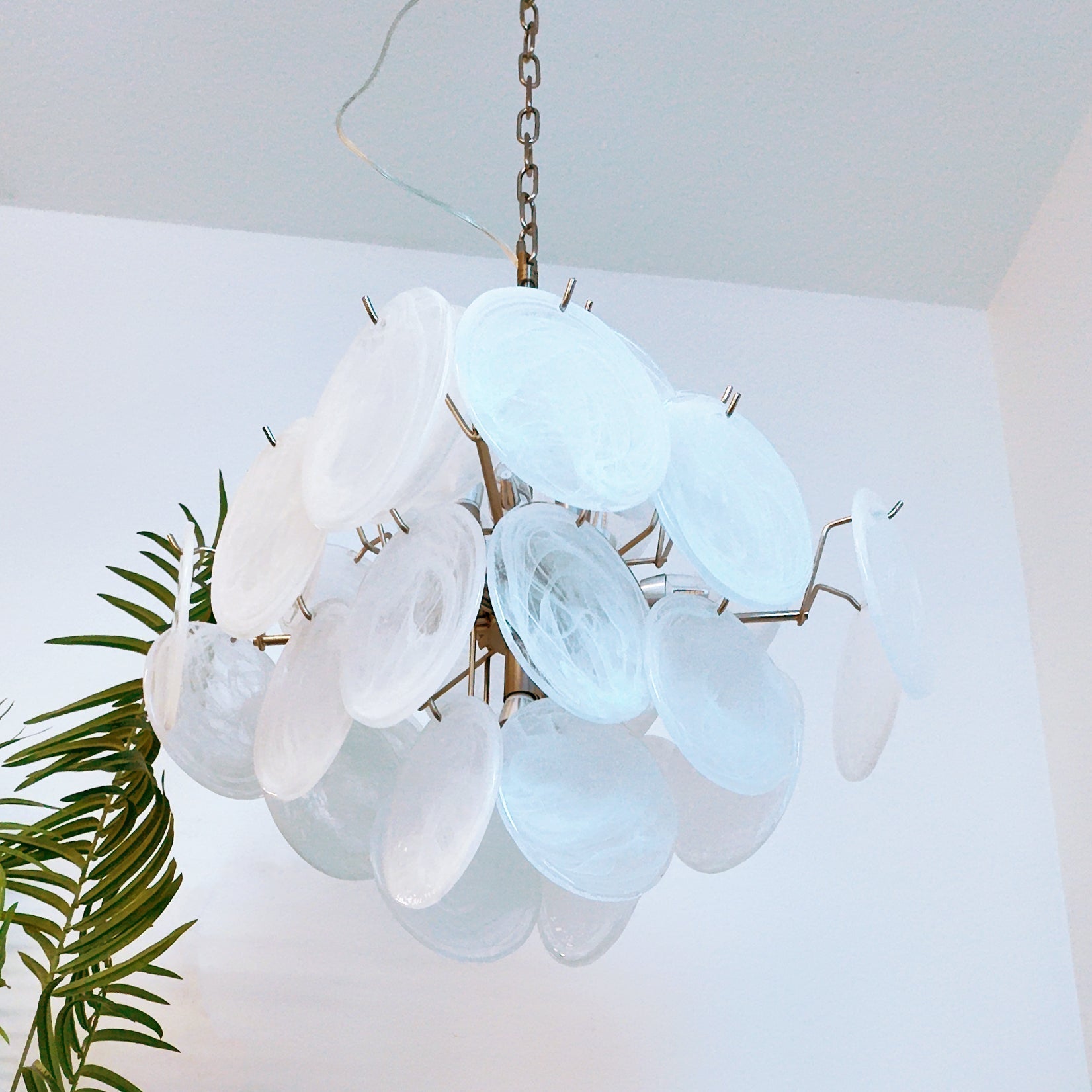Liorinelle Chandelier White Murano Glass Disc Cluster