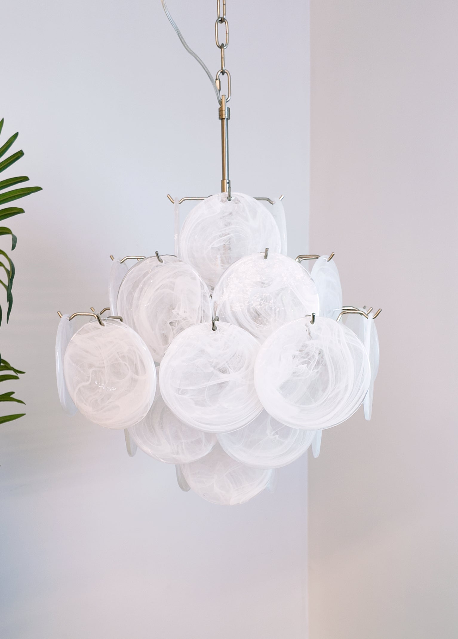 Liorinelle Chandelier White Murano Glass Disc Cluster