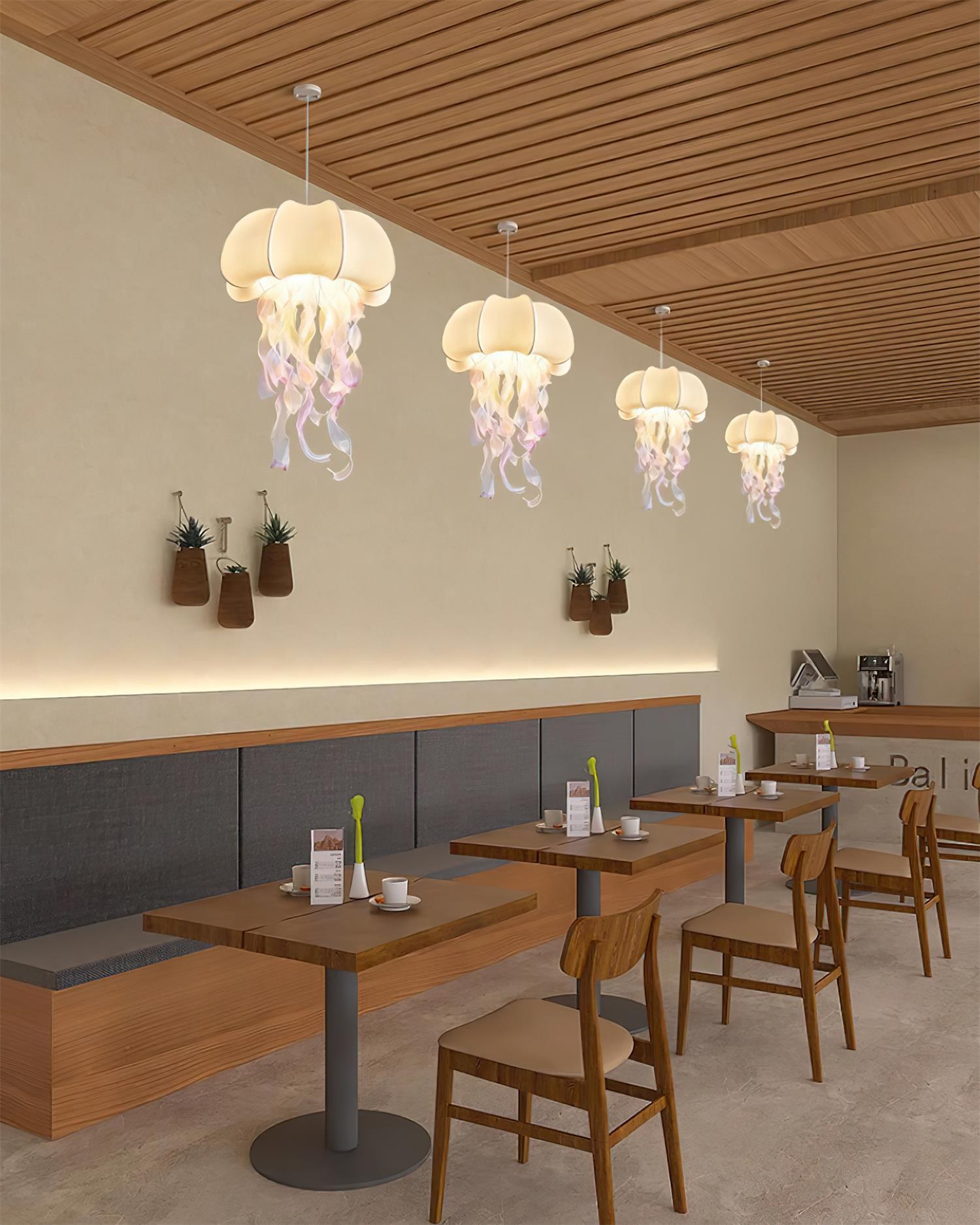 Jellyfish Pendant Light with Iridescent Ribbons - Neutral Decor