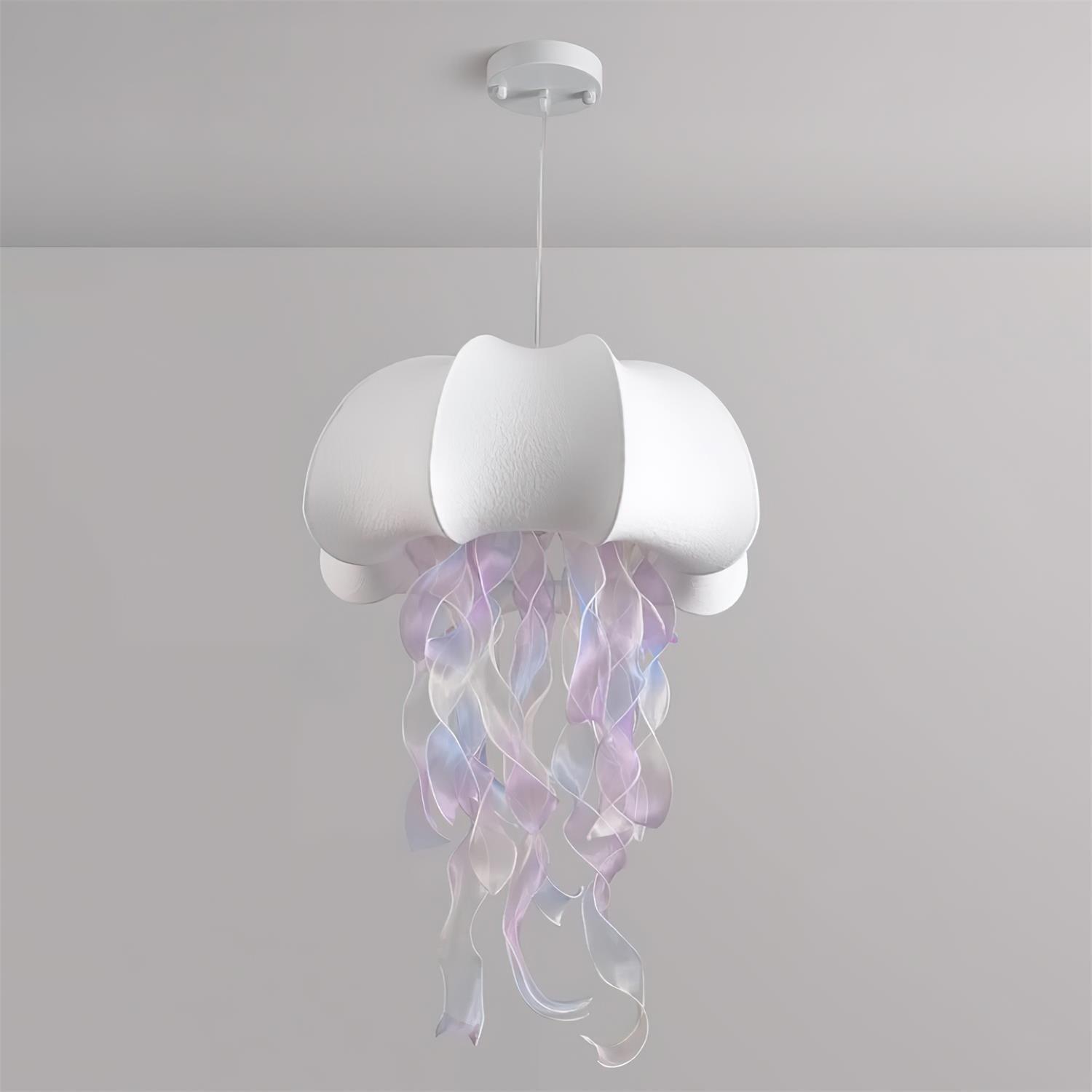 Jellyfish Pendant Light with Iridescent Ribbons - Neutral Decor