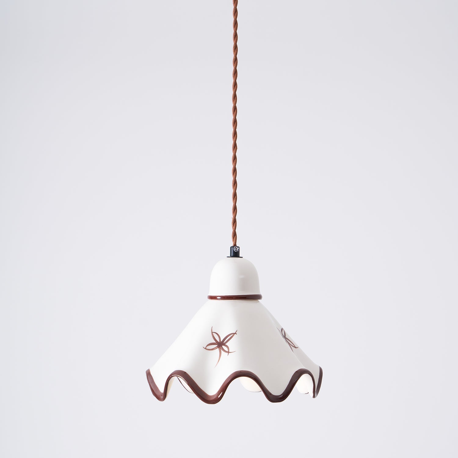 Pendant Lamp Ceramic Wavy Shade Rustic Brown Trim Retro Farmhouse - Neutral Decor