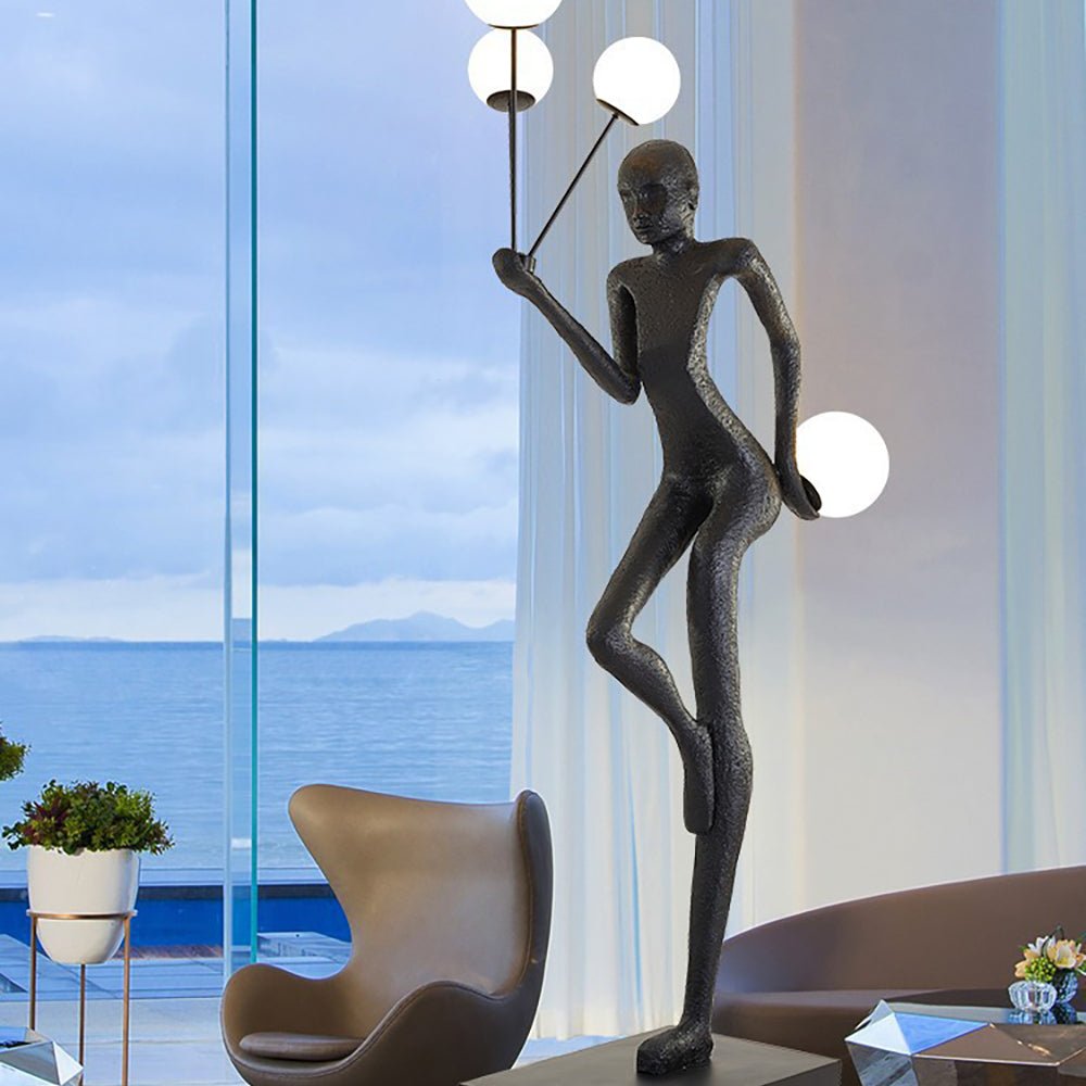 Jovian Juggler Black Sculptural Floor Lamp