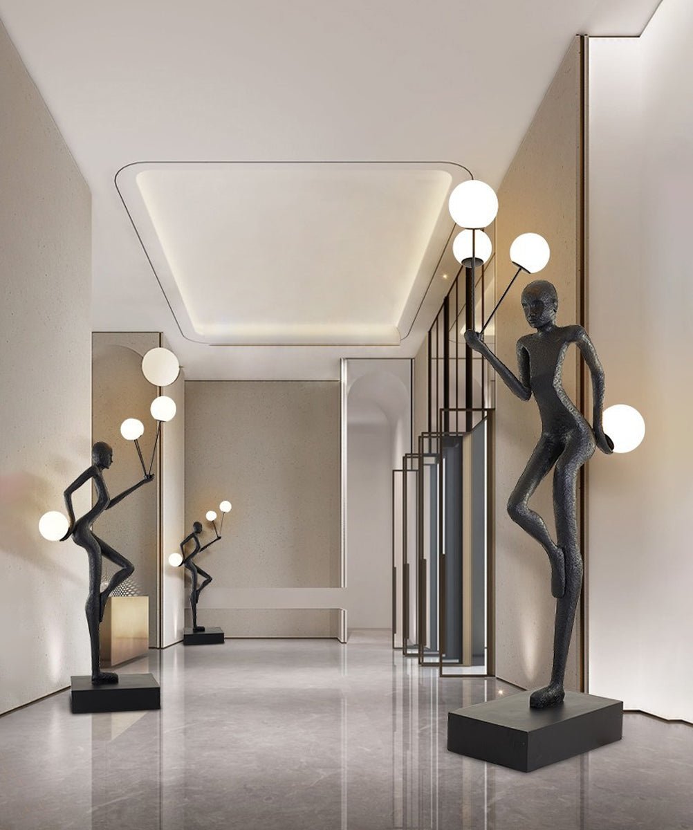 Jovian Juggler Black Sculptural Floor Lamp
