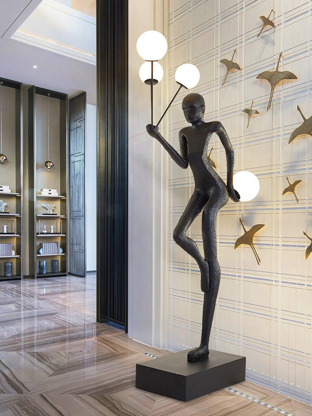 Jovian Juggler Black Sculptural Floor Lamp