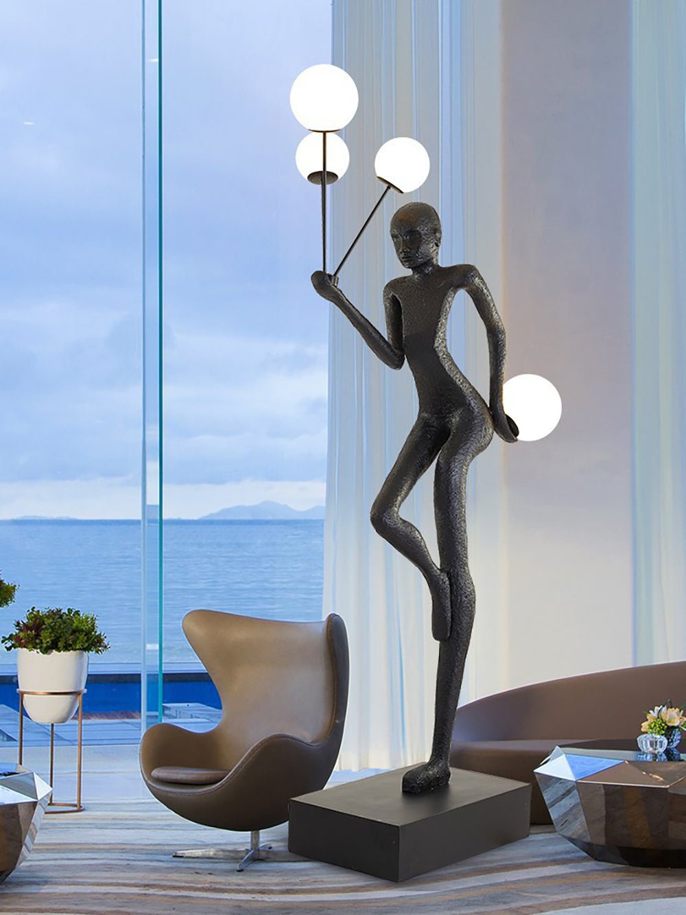 Jovian Juggler Black Sculptural Floor Lamp