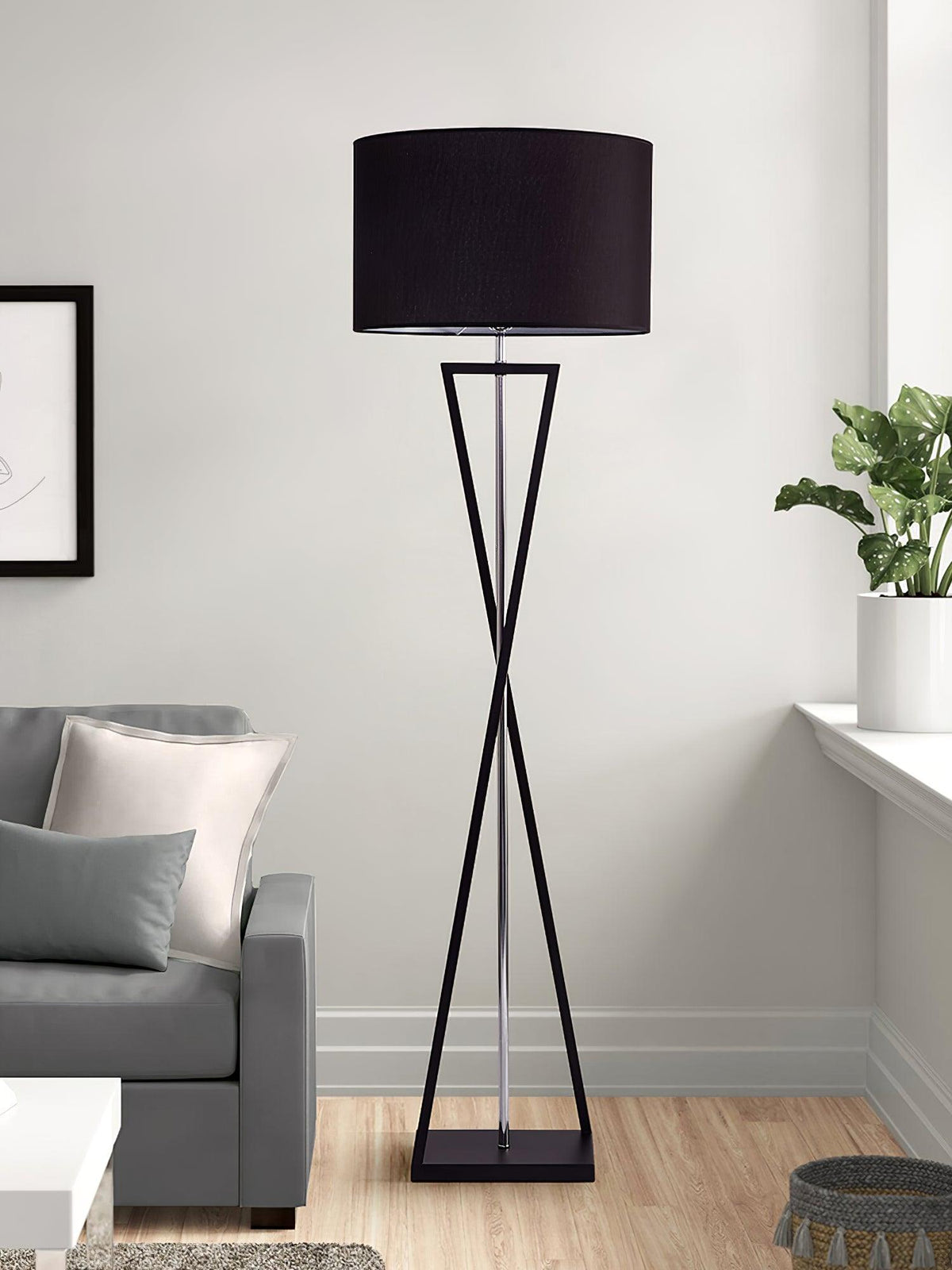 Xeno Black Fabric Modern Floor Lamp