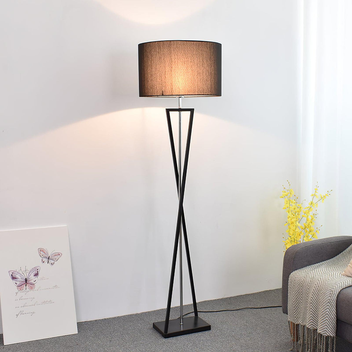 Xeno Black Fabric Modern Floor Lamp