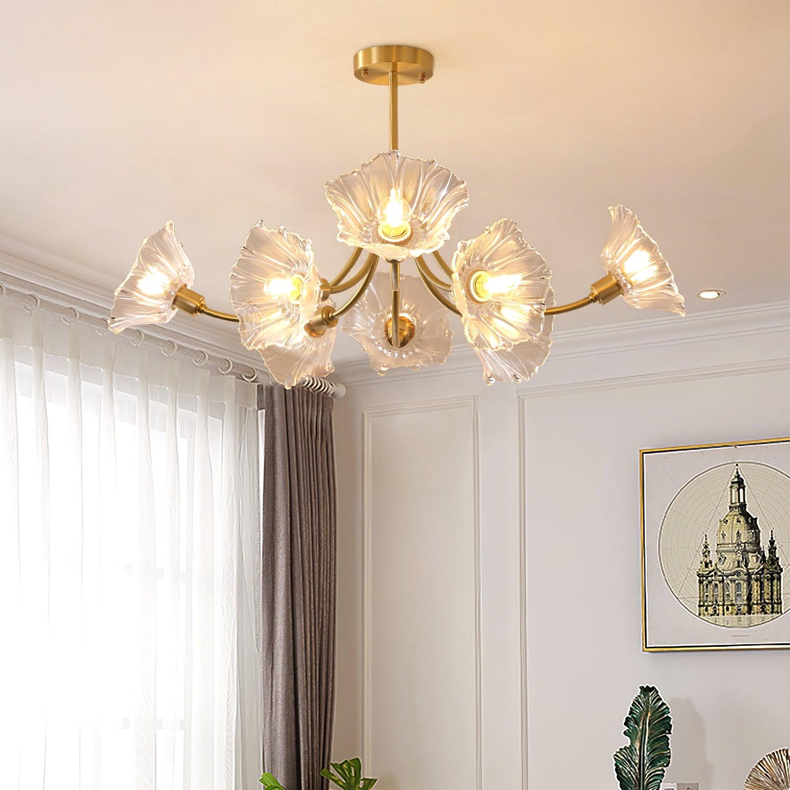 Lustra Chandelier Flower Glass with Brass Finish - Neutral Decor