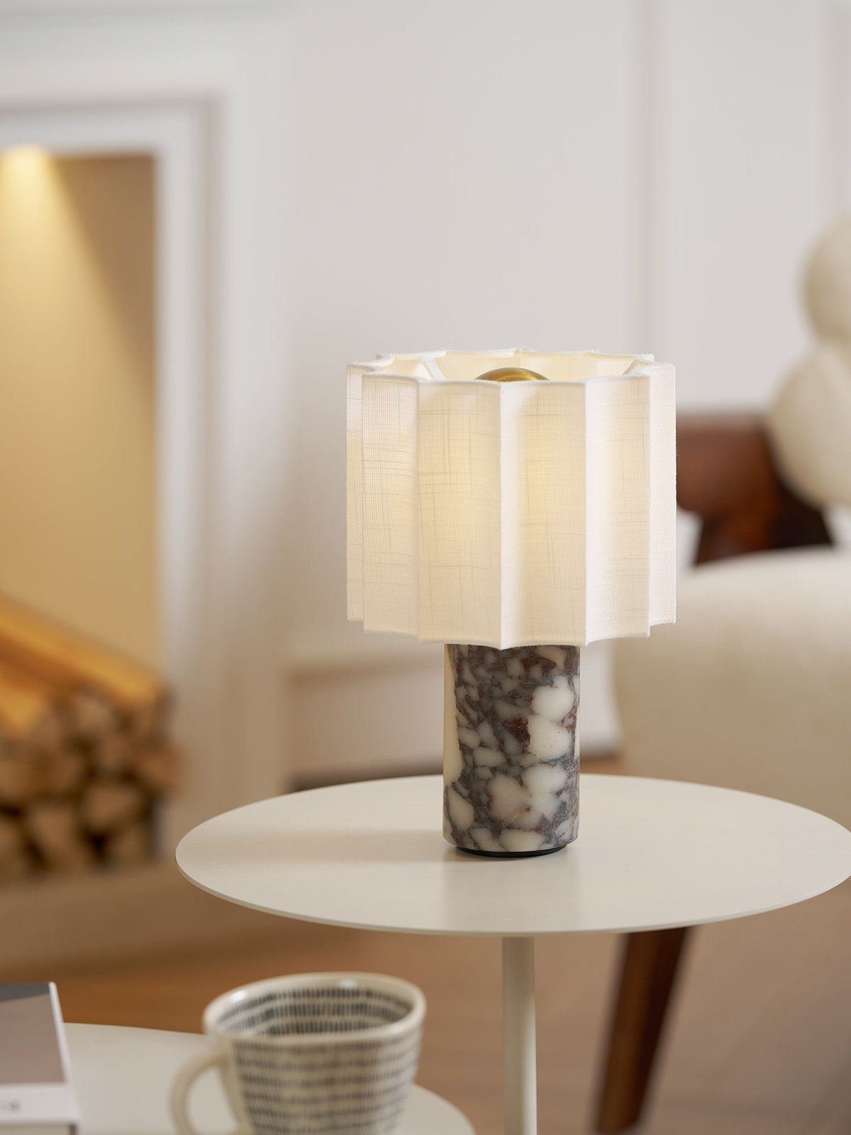 Serenity Pleated Fabric & Marble Table Lamp