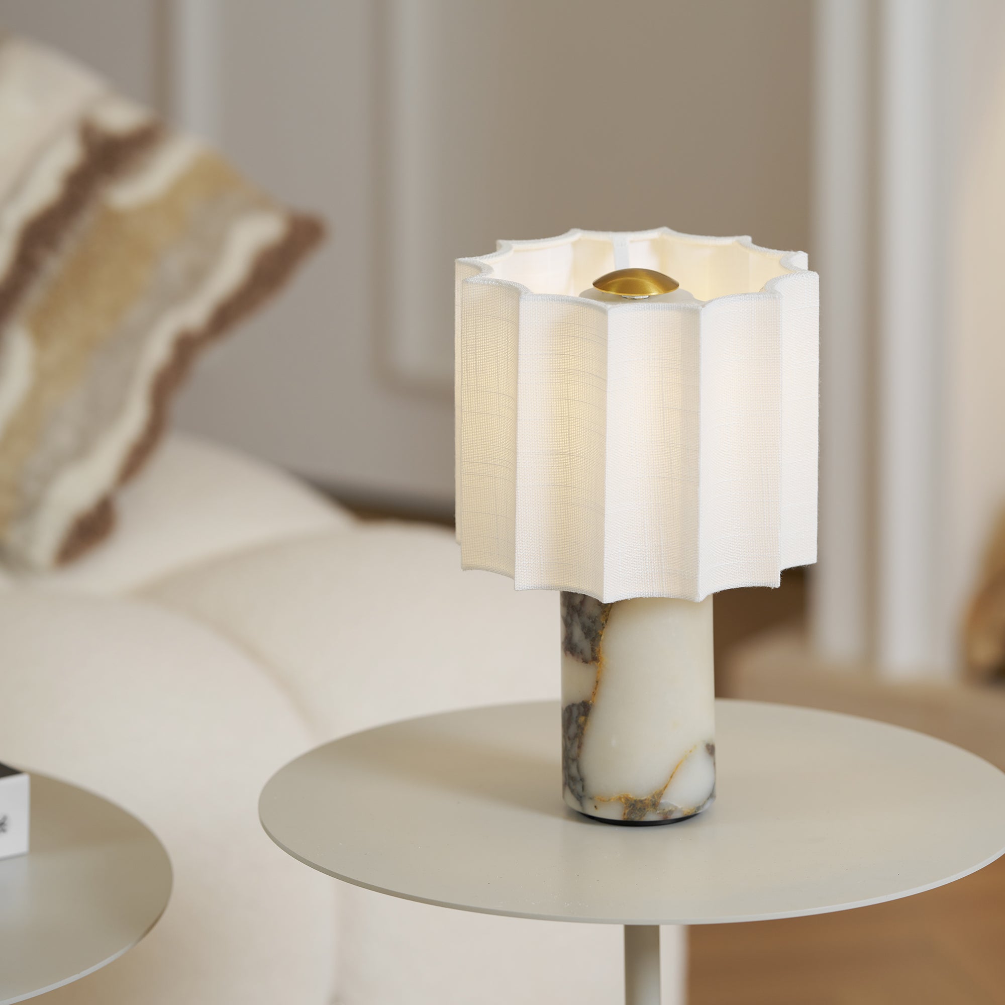 Serenity Pleated Fabric & Marble Table Lamp