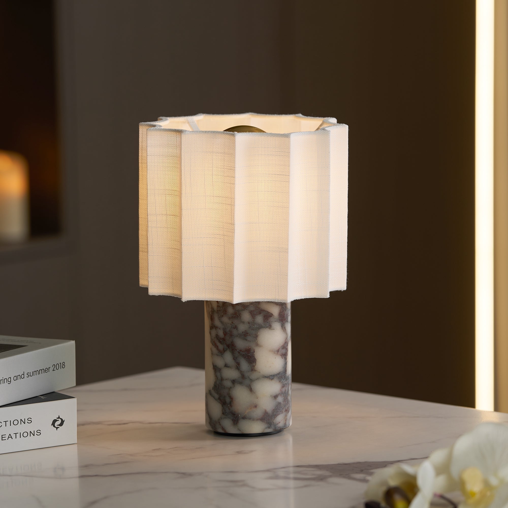 Serenity Pleated Fabric & Marble Table Lamp