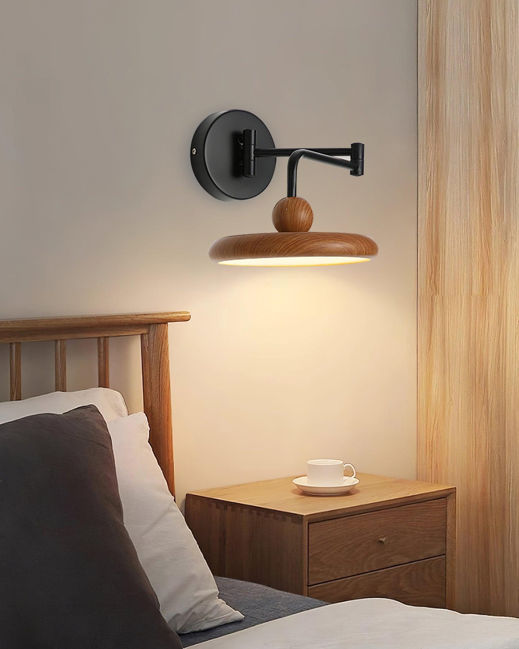 Kenshika Wooden Disc Black Wall Light