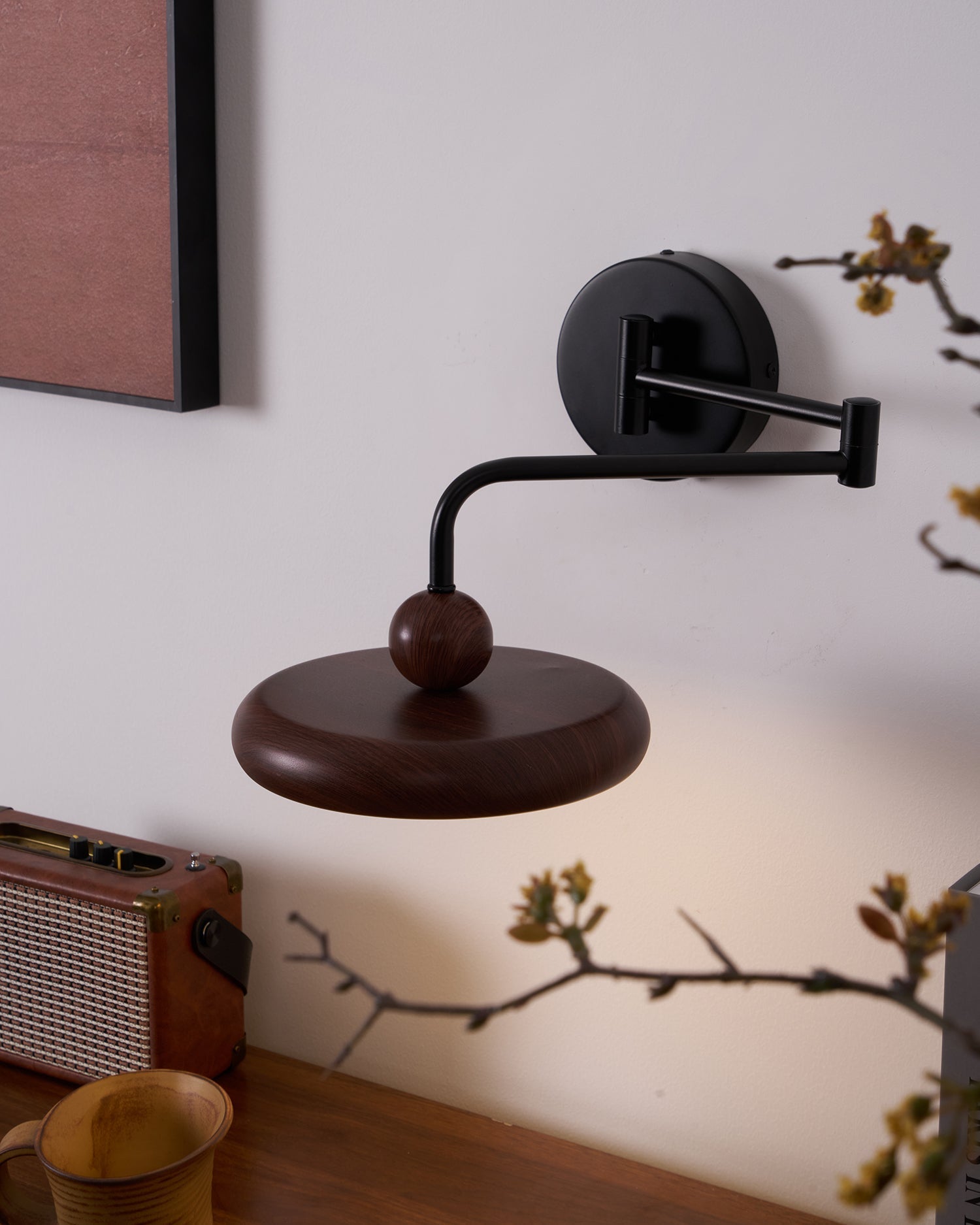 Kenshika Wooden Disc Black Wall Light