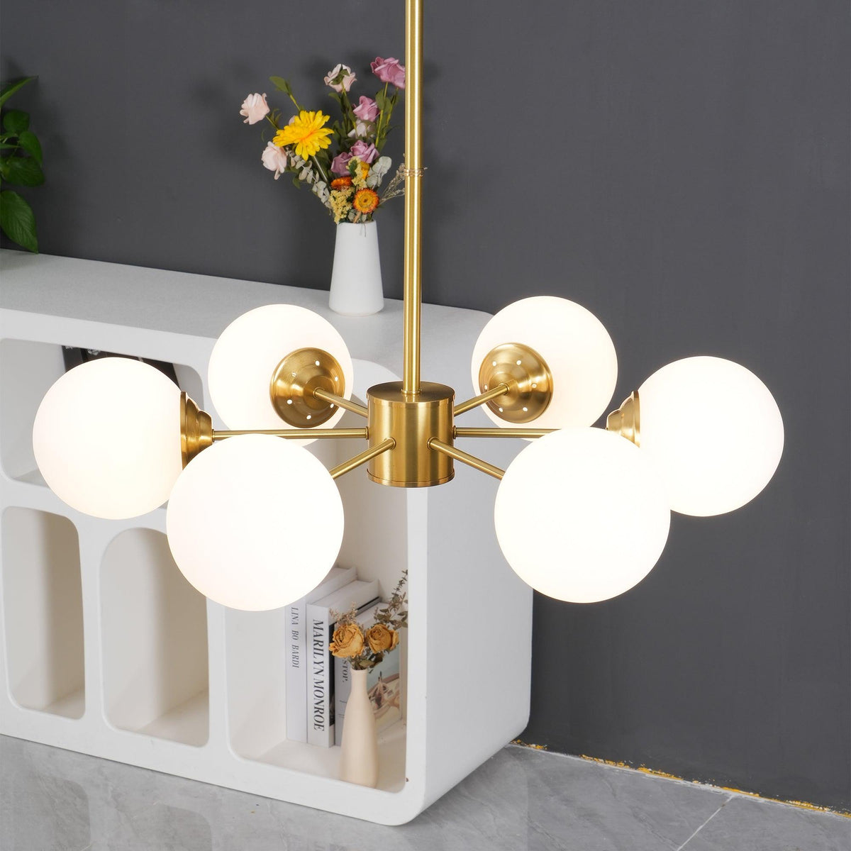 Eshlen Chandelier Brass Opal Glass