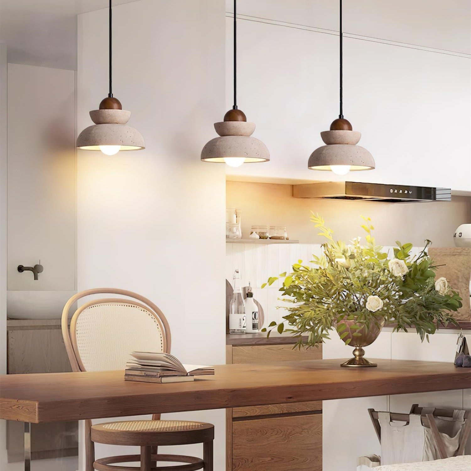Pendant Lamp Travertine Shade Wood Modern Nordic Beige Walnut - Neutral Decor