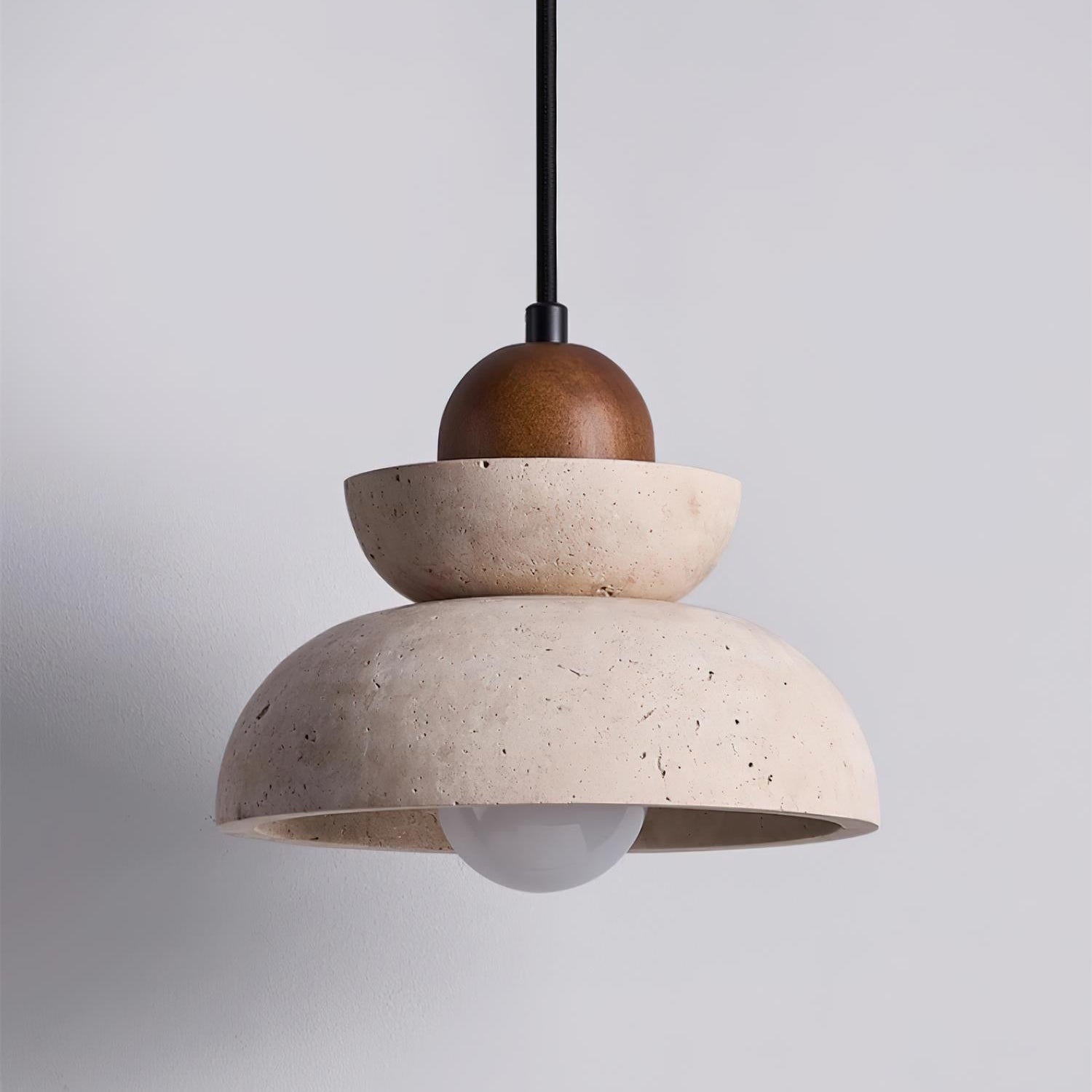 Pendant Lamp Travertine Shade Wood Modern Nordic Beige Walnut - Neutral Decor