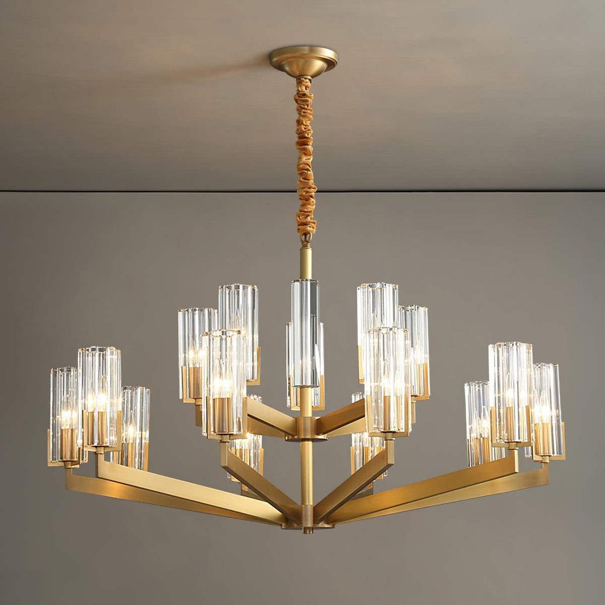 Velinora Chandelier Brass Glass Modern