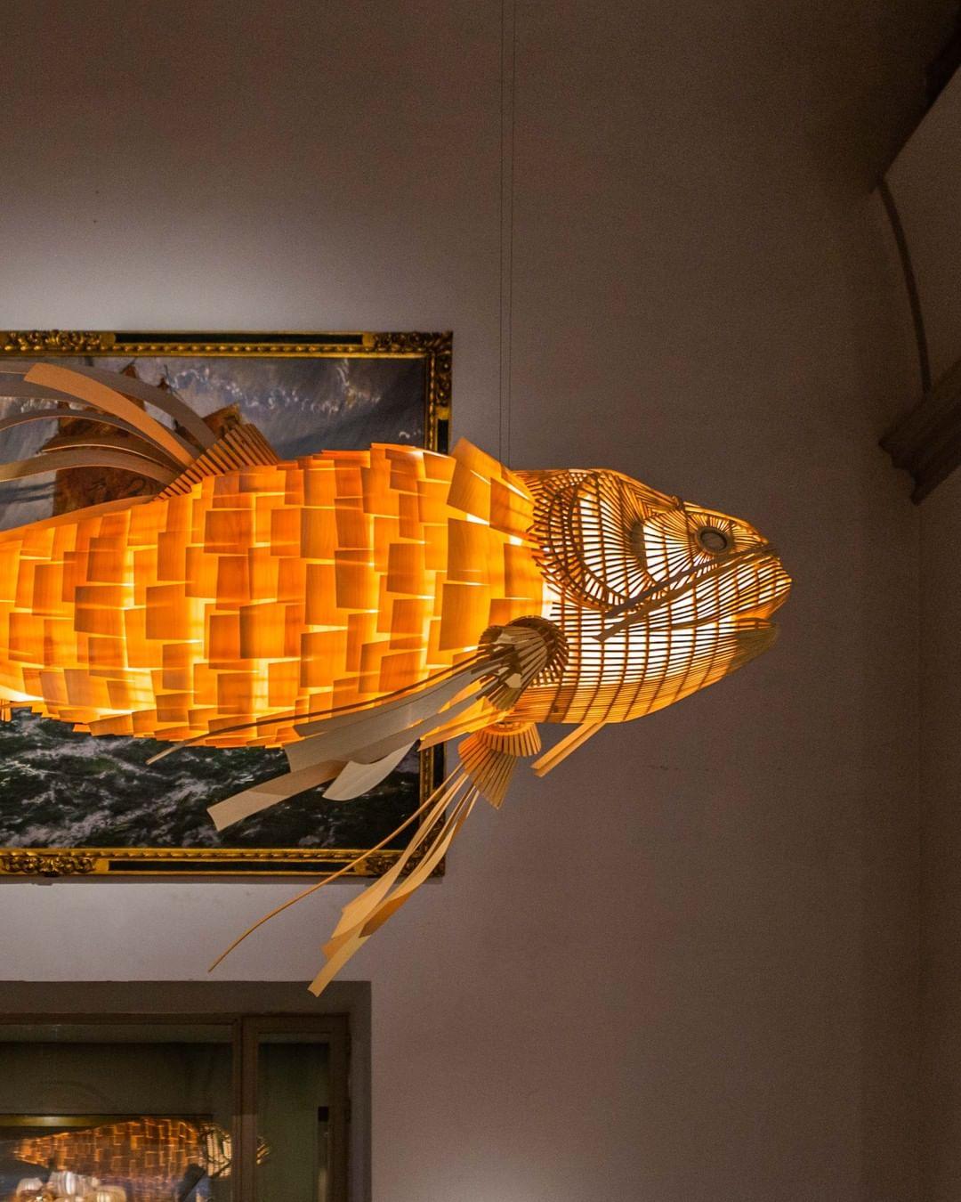 KOI Chandelier Wooden Fish Handmade