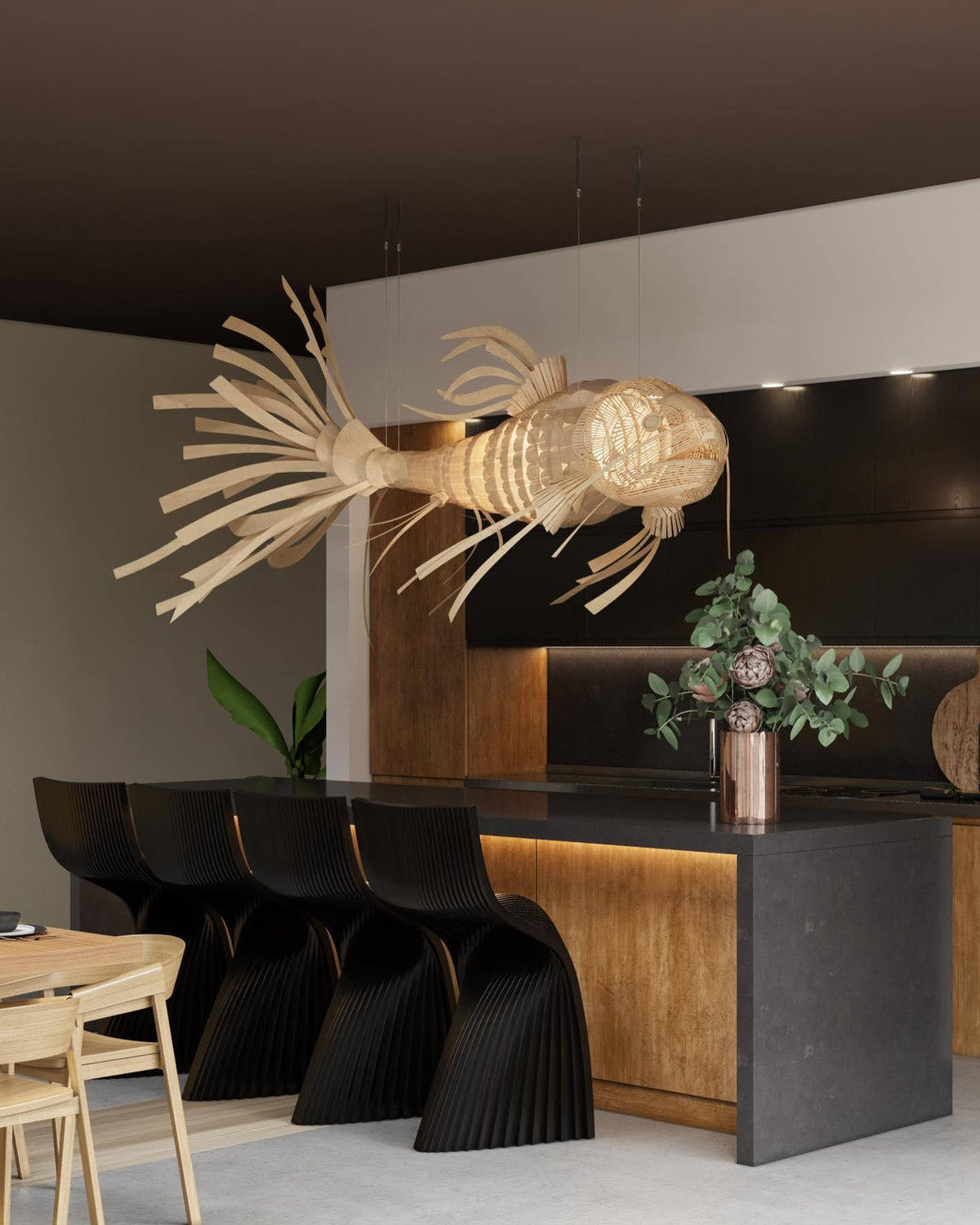 KOI Chandelier Wooden Fish Handmade