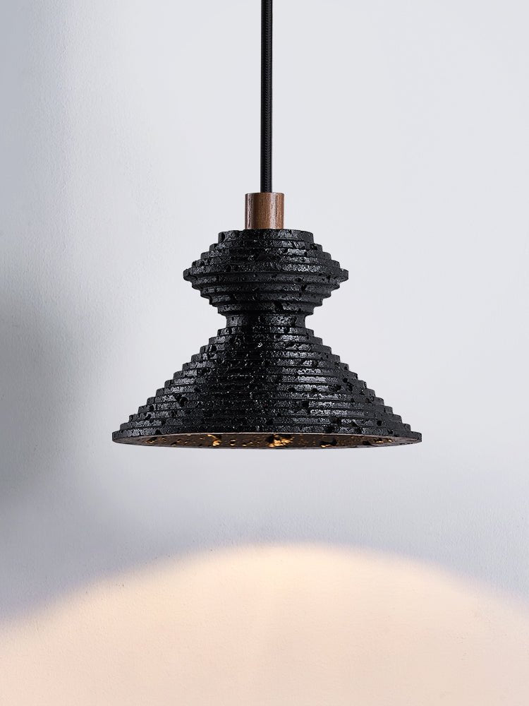 Elia Black Travertine Layered Texture Pendant Lamp