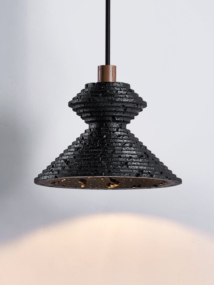 Elia Black Travertine Layered Texture Pendant Lamp