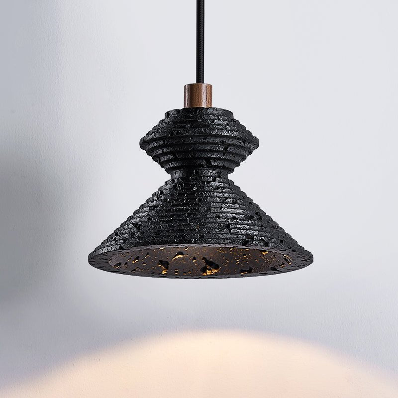 Elia Black Travertine Layered Texture Pendant Lamp
