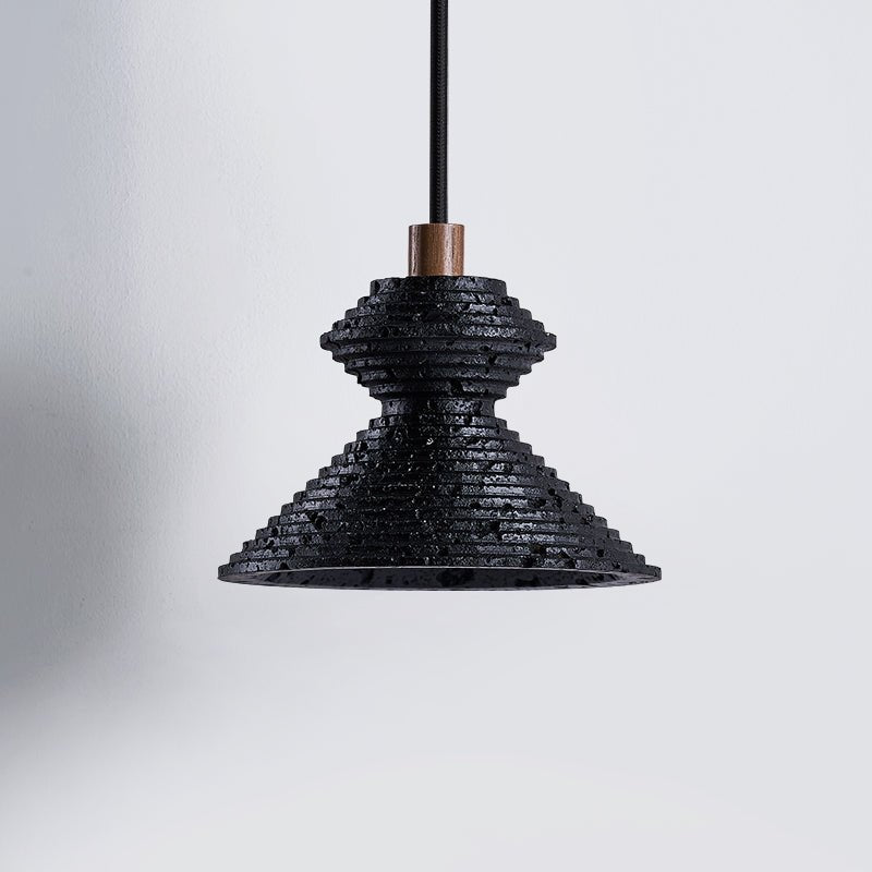 Elia Black Travertine Layered Texture Pendant Lamp