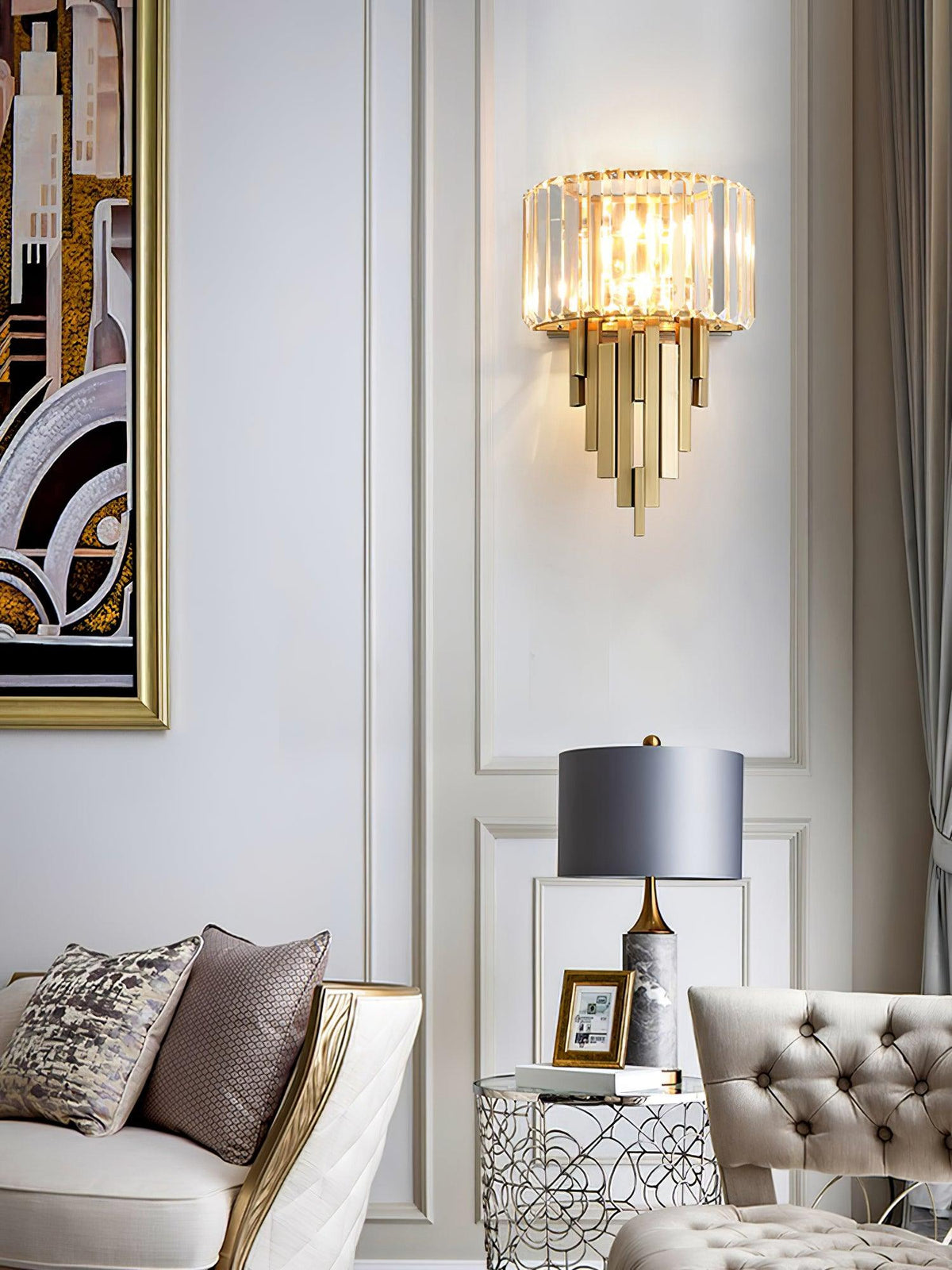Voveliel Postmodern Luxury Crystal Glass Wall Lamp