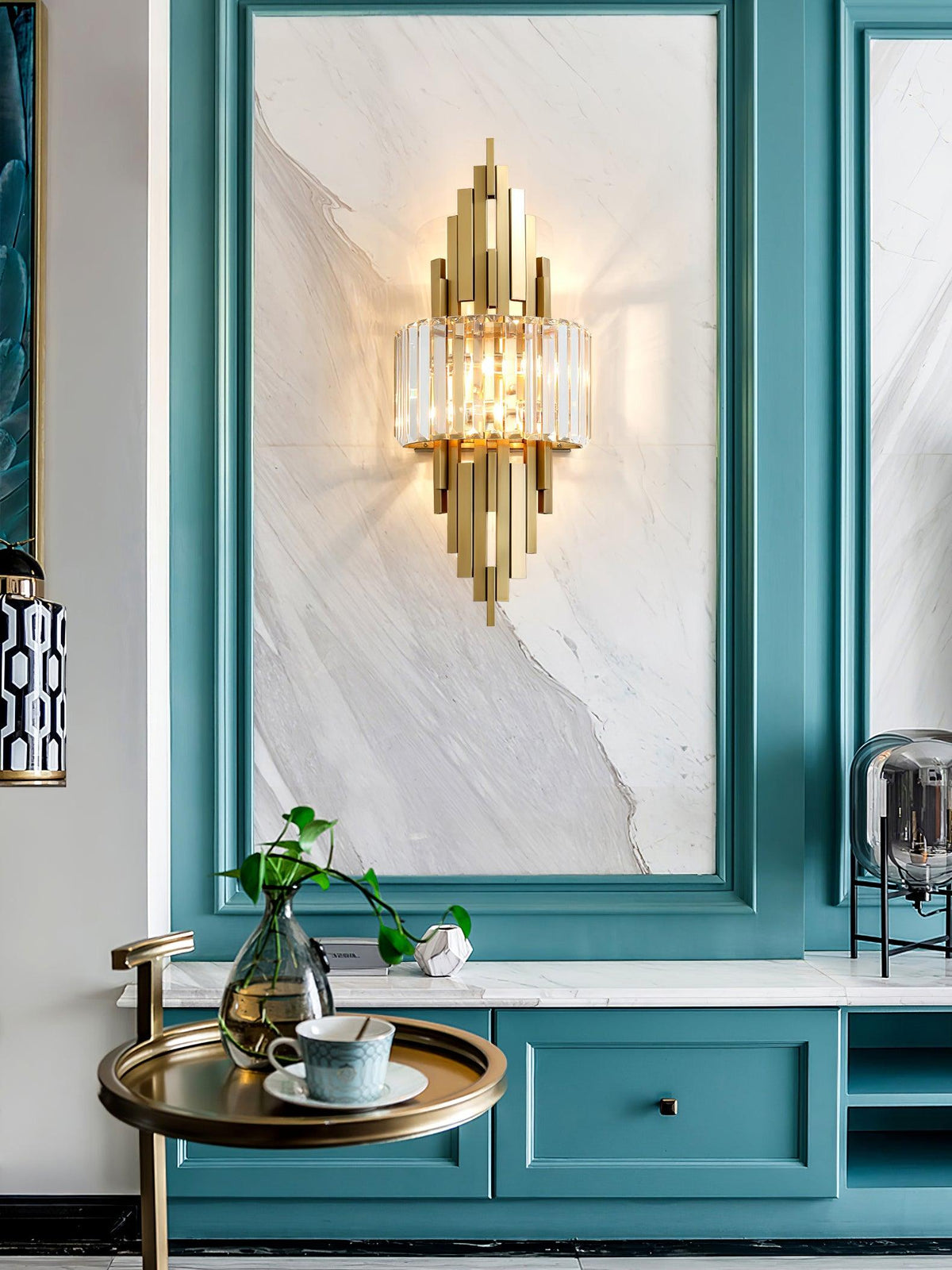 Voveliel Postmodern Luxury Crystal Glass Wall Lamp