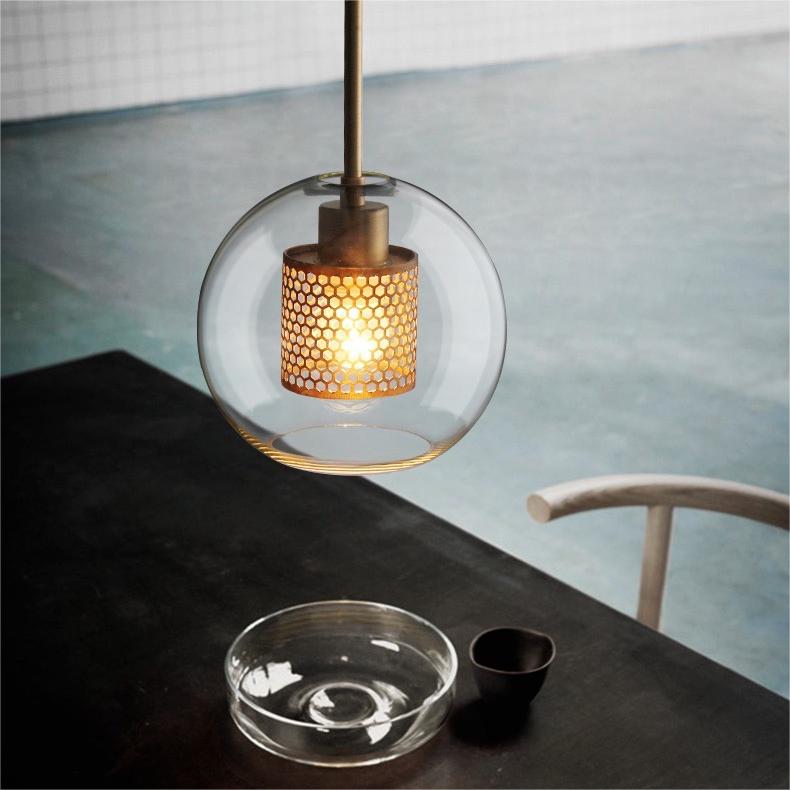 Arisha Golden Pendant Light, /Glass, Globe/Cylindric - Neutral Decor