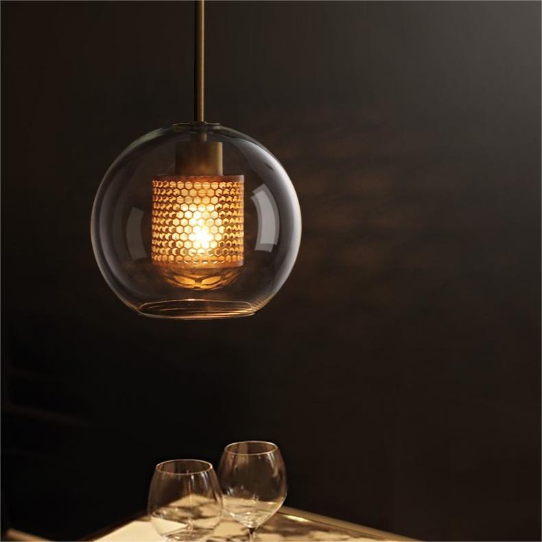 Arisha Golden Pendant Light, /Glass, Globe/Cylindric - Neutral Decor