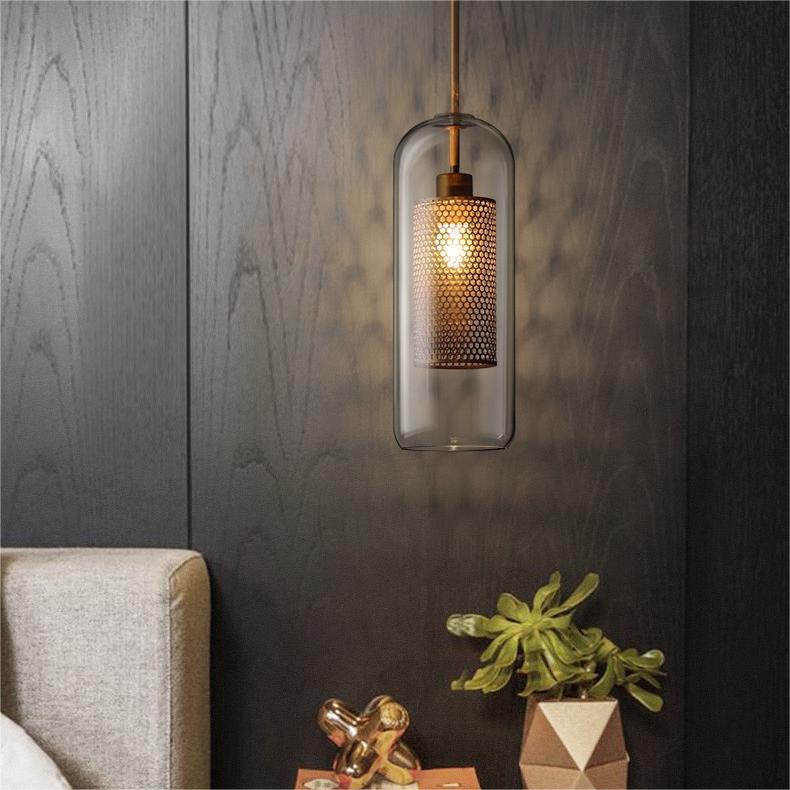 Arisha Golden Pendant Light, /Glass, Globe/Cylindric - Neutral Decor