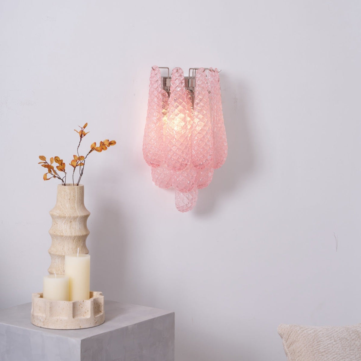 Liorelaria Wall Lamp Pink Teardrop Glass Floral Artistic