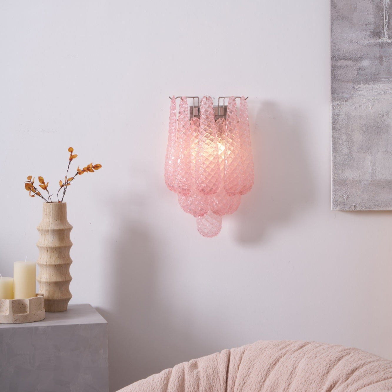 Liorelaria Wall Lamp Pink Teardrop Glass Floral Artistic