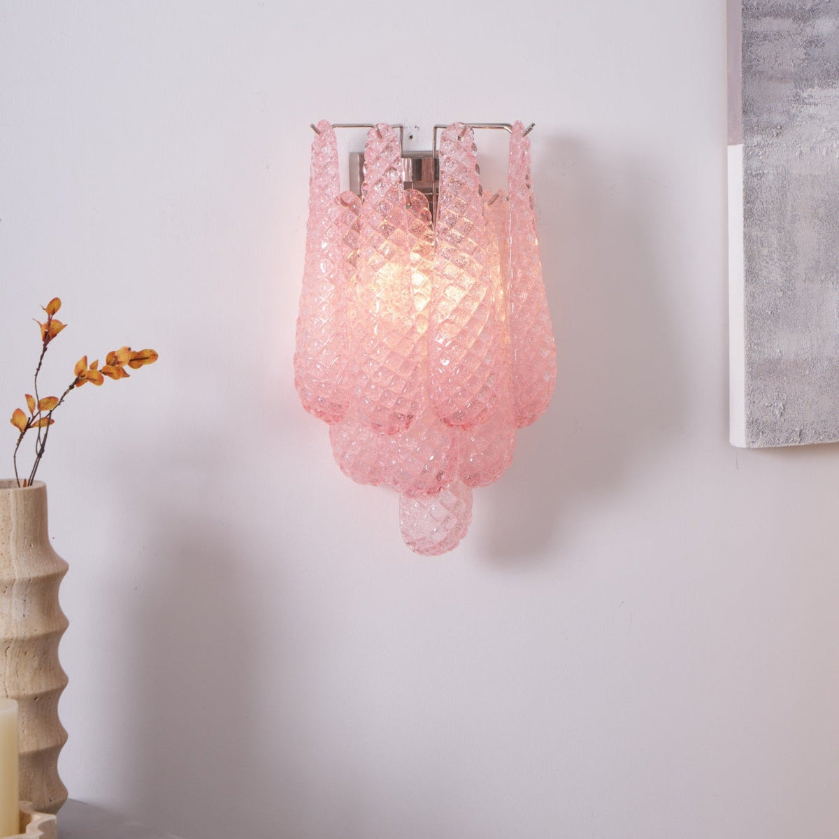 Liorelaria Wall Lamp Pink Teardrop Glass Floral Artistic