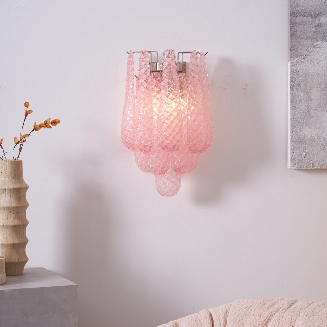 Liorelaria Wall Lamp Pink Teardrop Glass Floral Artistic