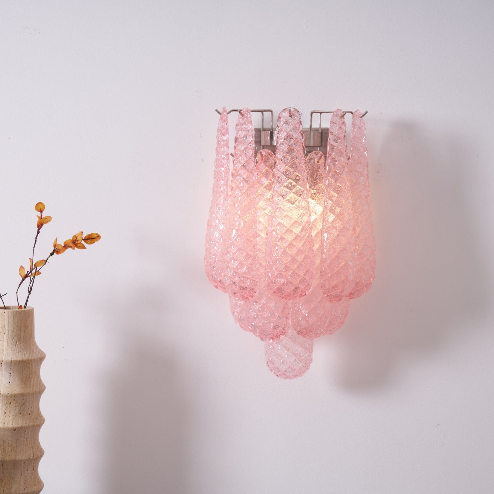 Liorelaria Wall Lamp Pink Teardrop Glass Floral Artistic