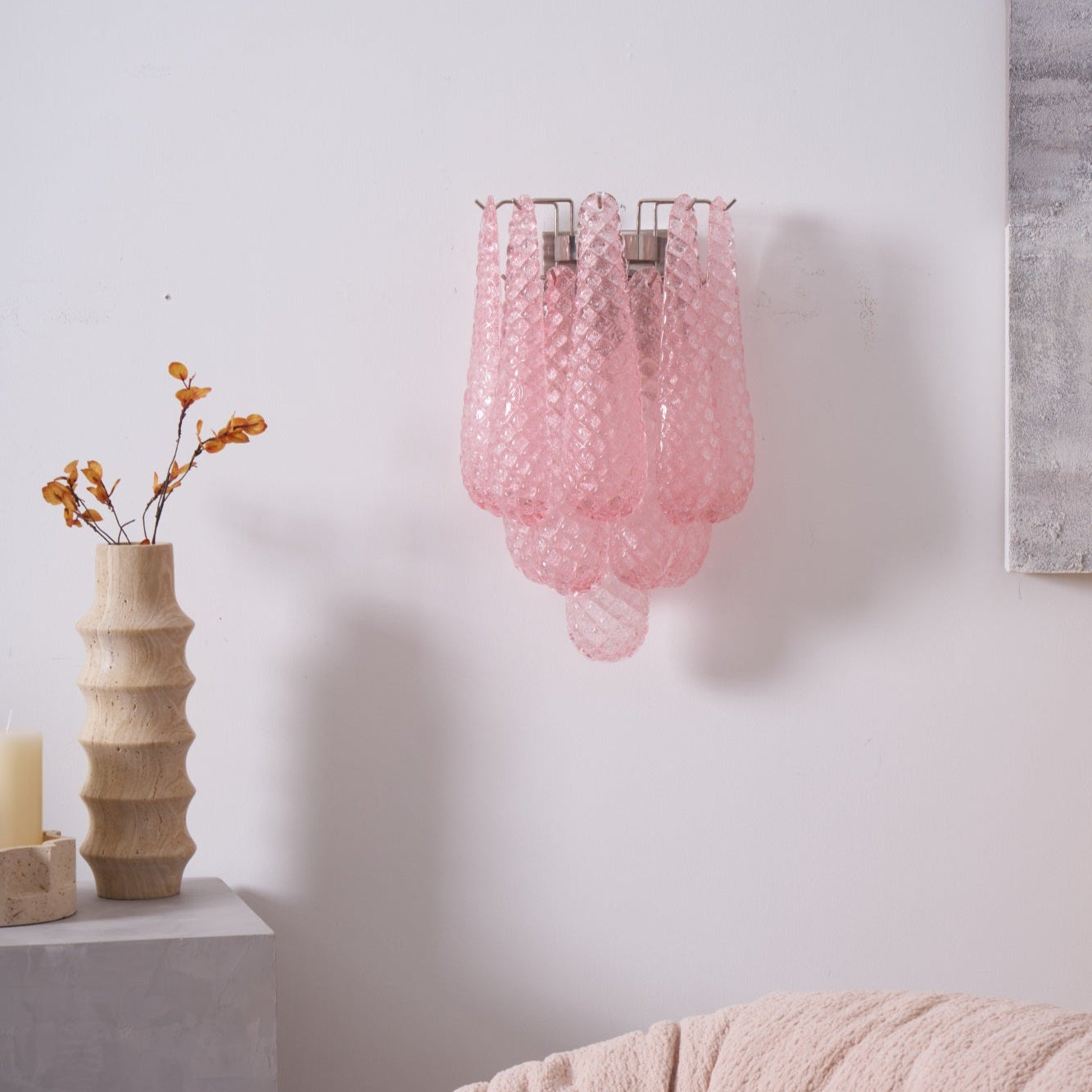 Liorelaria Wall Lamp Pink Teardrop Glass Floral Artistic