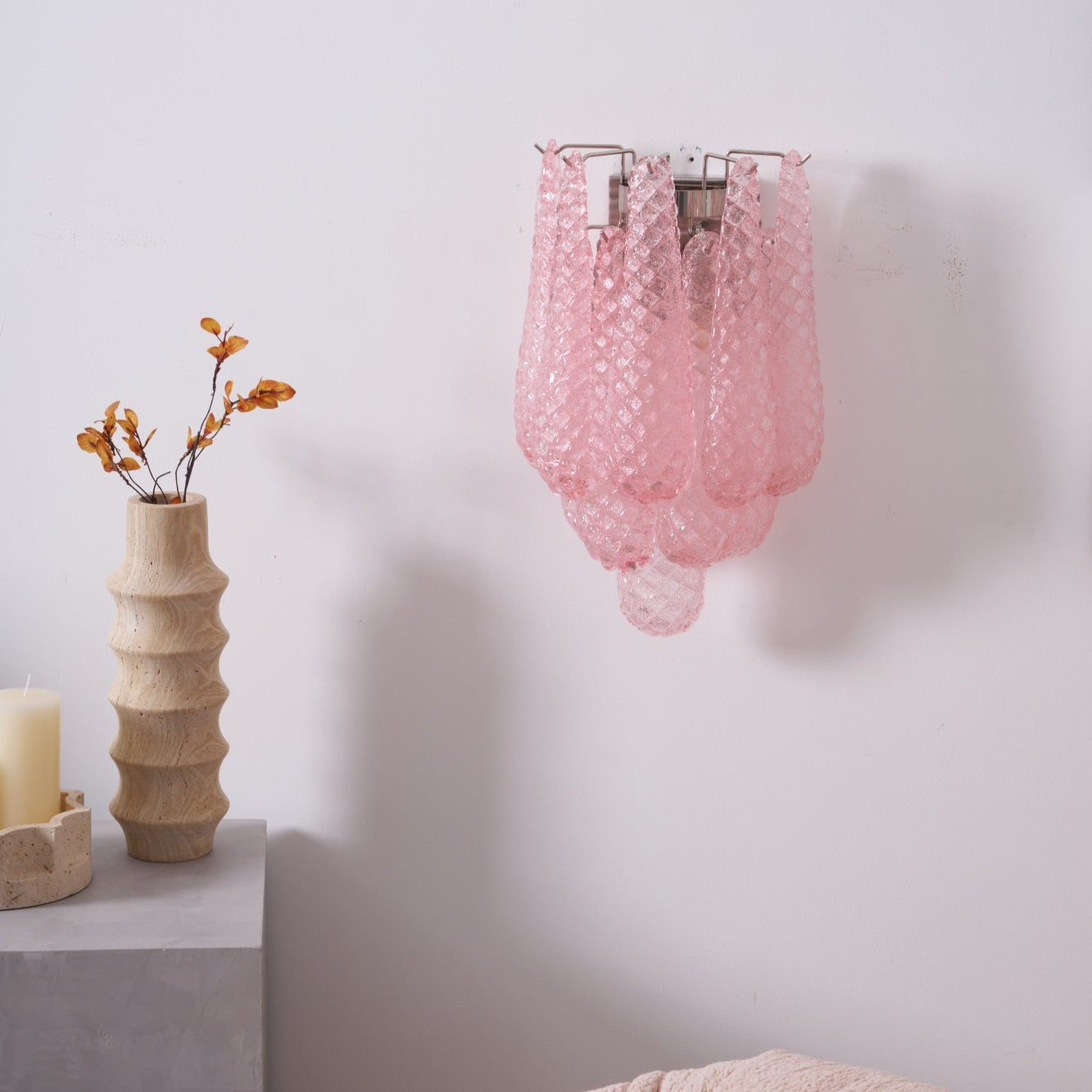 Liorelaria Wall Lamp Pink Teardrop Glass Floral Artistic