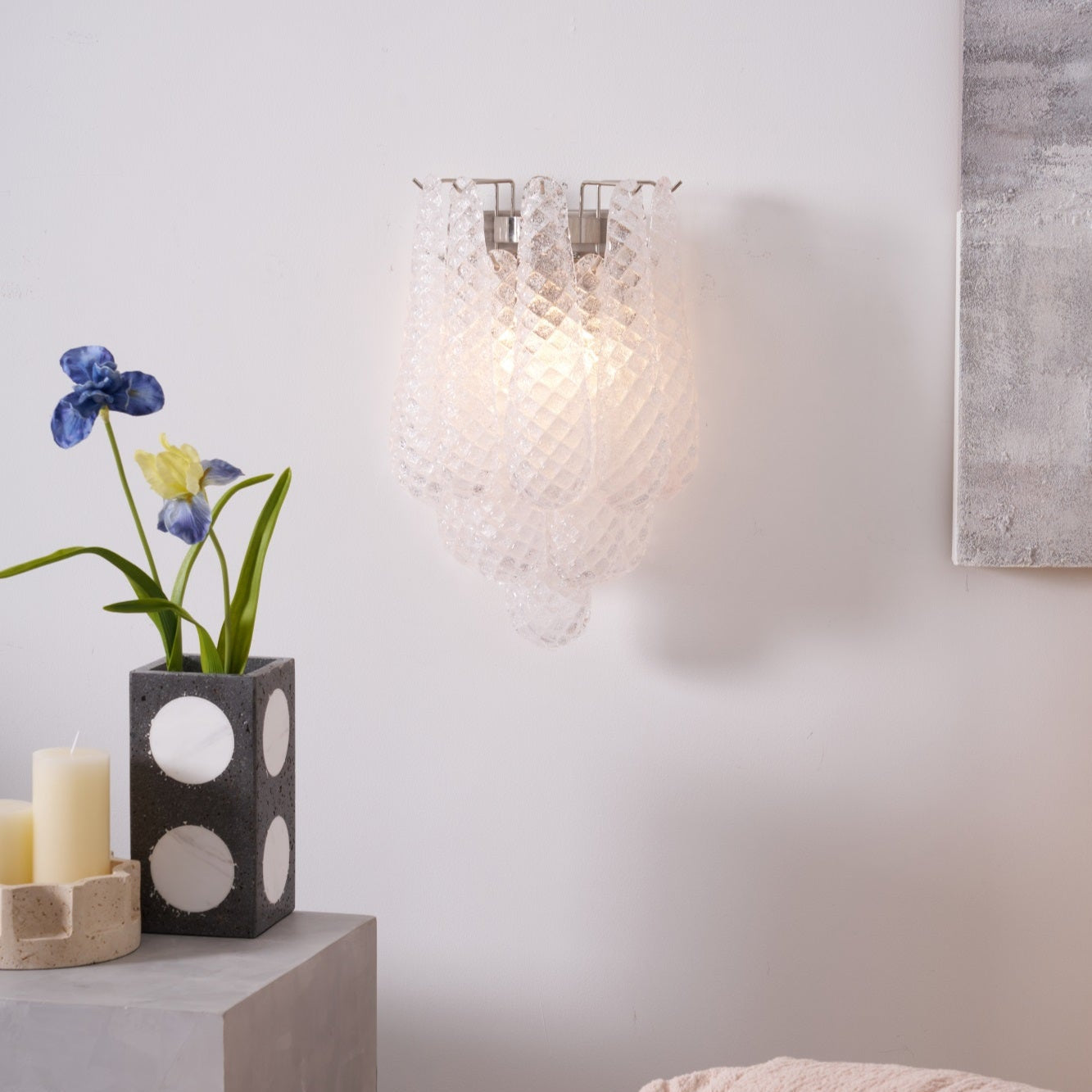 Liorelaria Wall Lamp Pink Teardrop Glass Floral Artistic