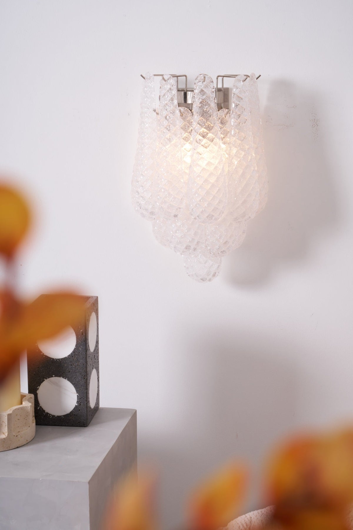 Liorelaria Wall Lamp Pink Teardrop Glass Floral Artistic