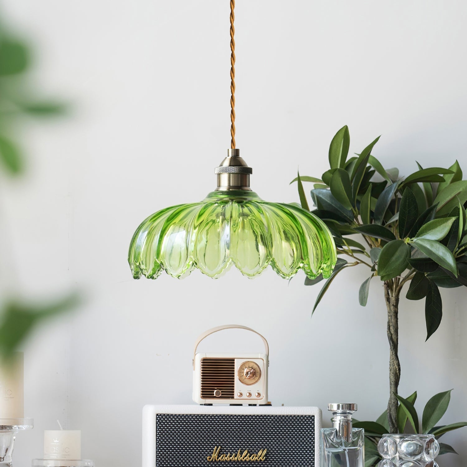 Limea Green Glass Flower Pendant Light - Neutral Decor
