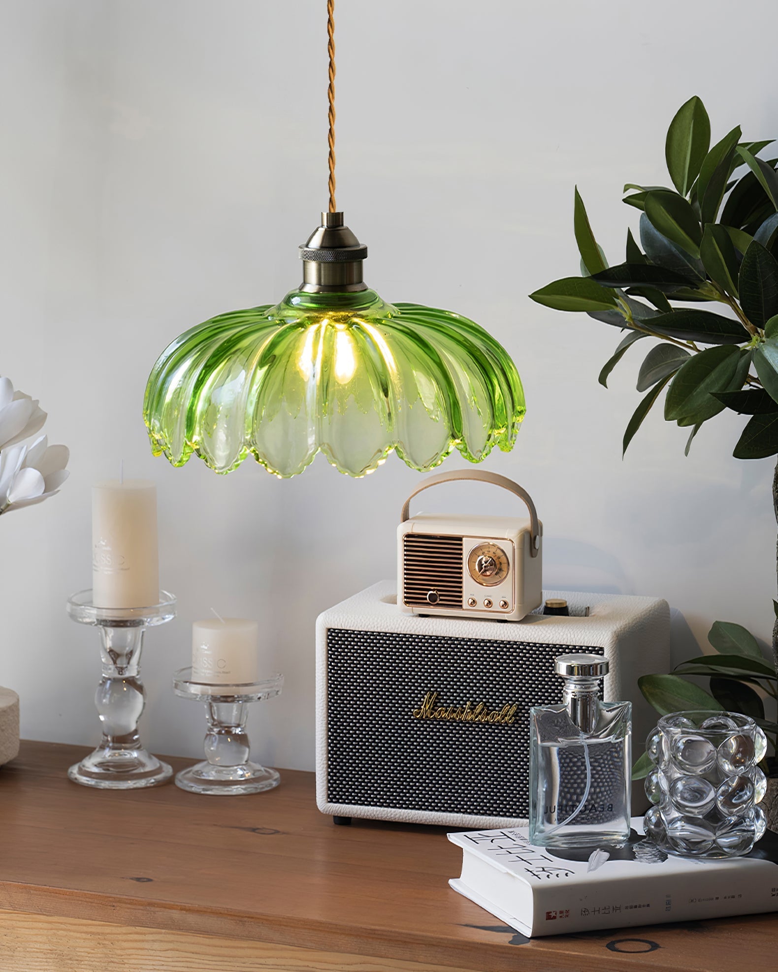 Limea Green Glass Flower Pendant Light - Neutral Decor