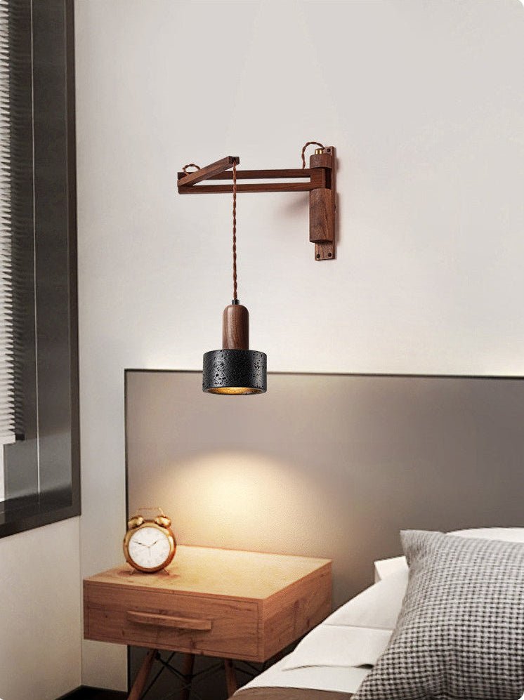 Vamki Adjustable Black Travertine Wood Wall Lamp