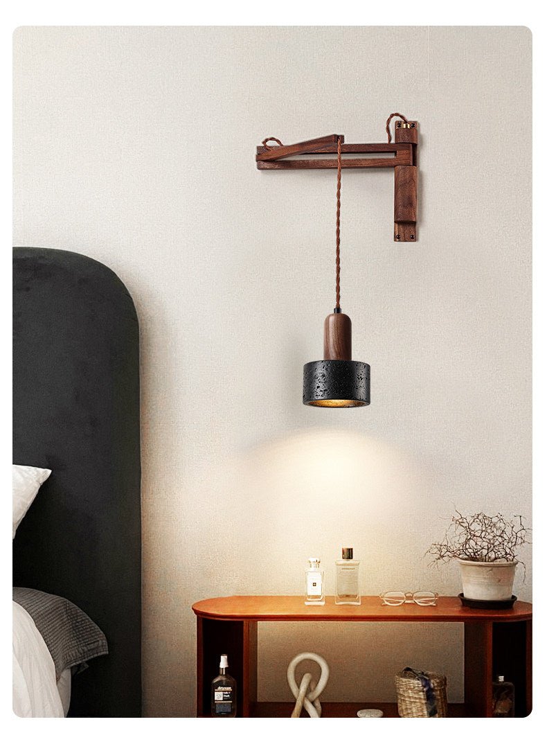 Vamki Adjustable Black Travertine Wood Wall Lamp