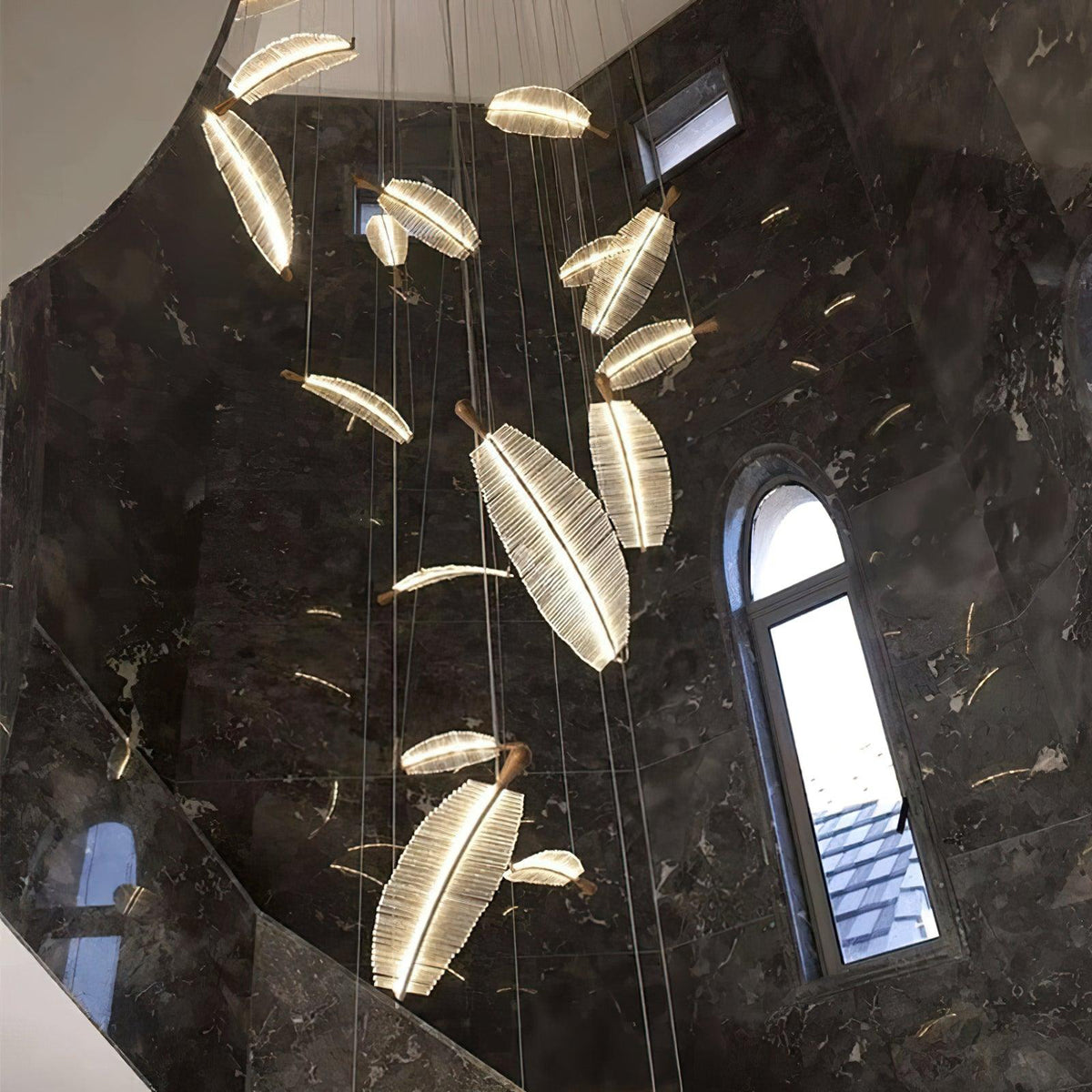 Kuo Chandelier Leaf Acrylic Gold Elegant Modern