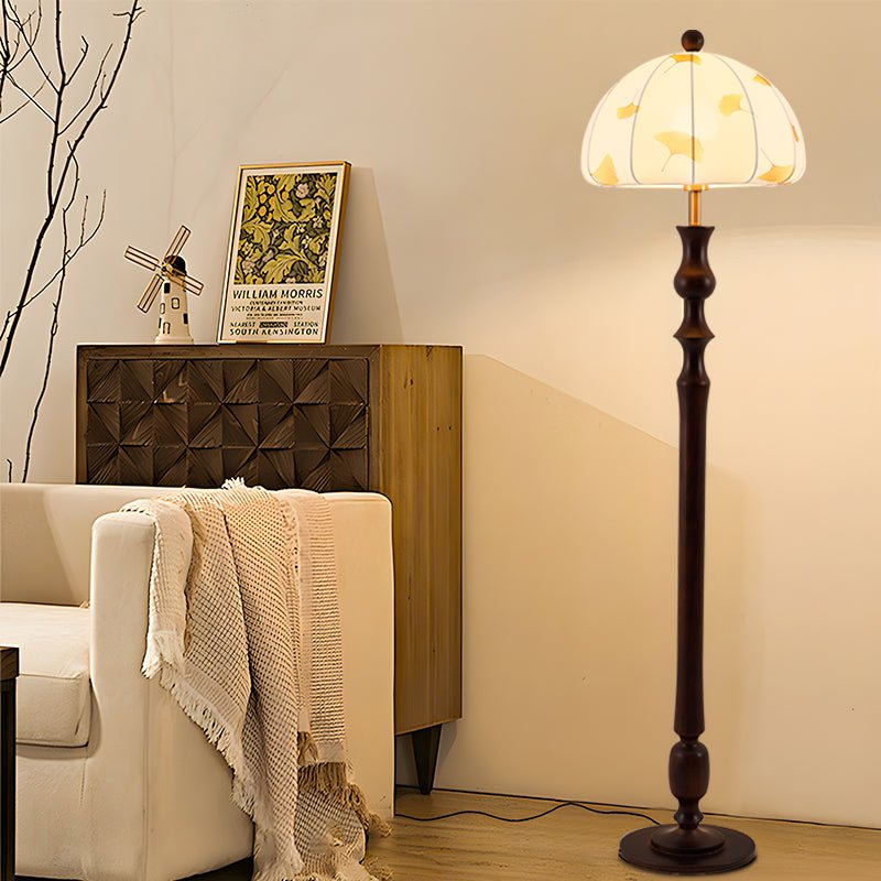 Ginkgore Wood Fabric Vintage Floor Lamp