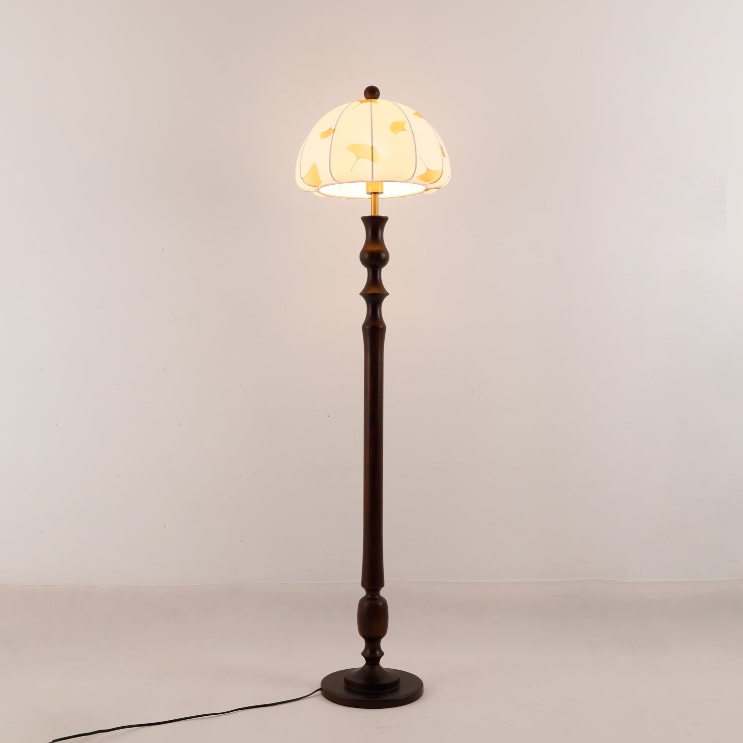 Ginkgore Wood Fabric Vintage Floor Lamp